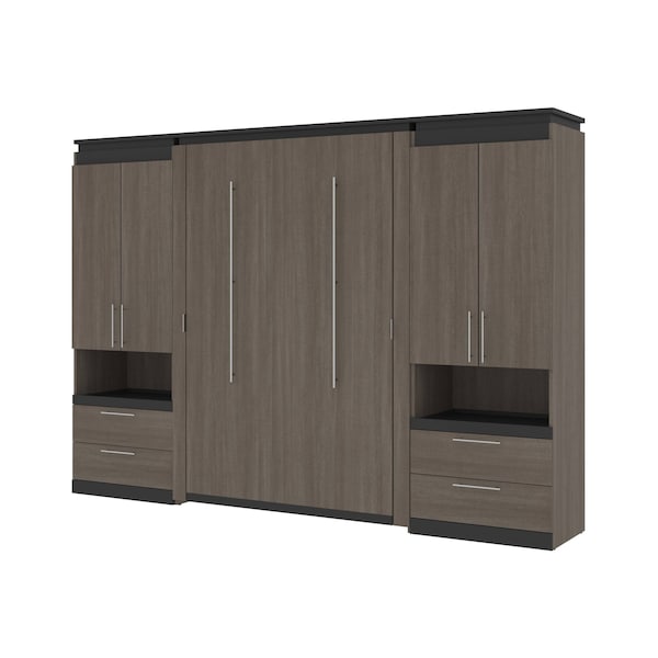 Orion 118W Full Murphy Bed and 2 Storage Cabinets with Pull-Out Shelves (119W), Bark Gray & Graphite